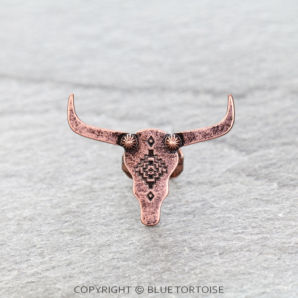 Western Aztec Steer Skull Cuff Ring