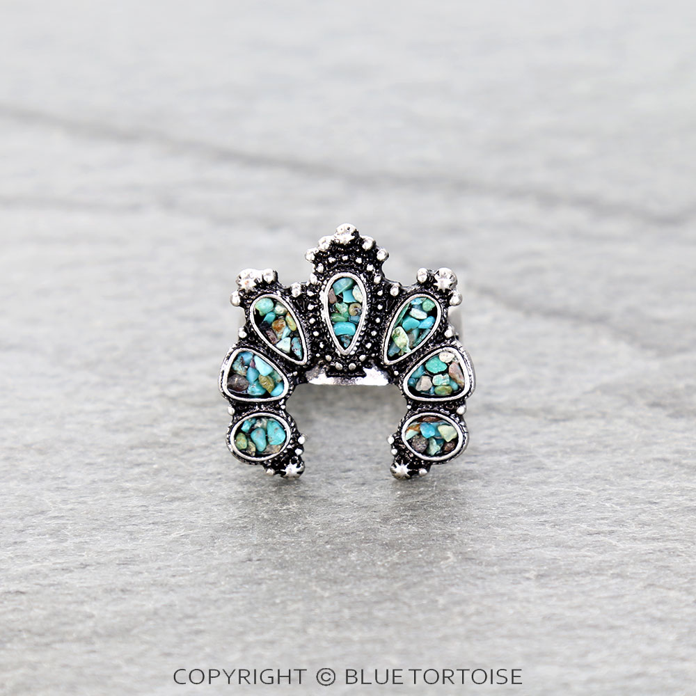 Western Squash Blossom Chip Stone Stretch Ring