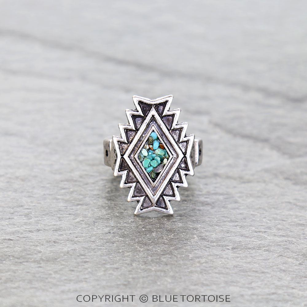 Western Aztec Chip Stone Stretch Ring
