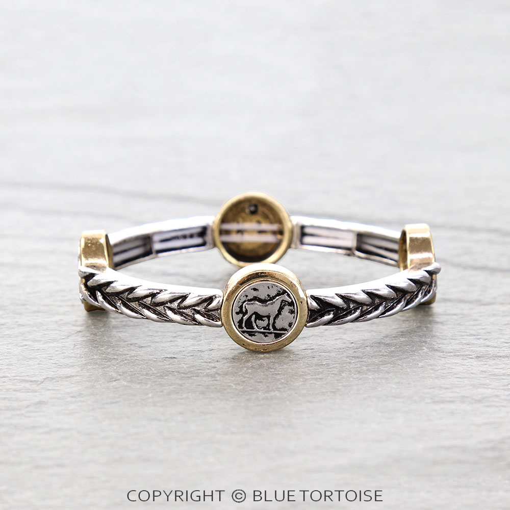 Western Horse Coin Twisted Stretch Bracelet