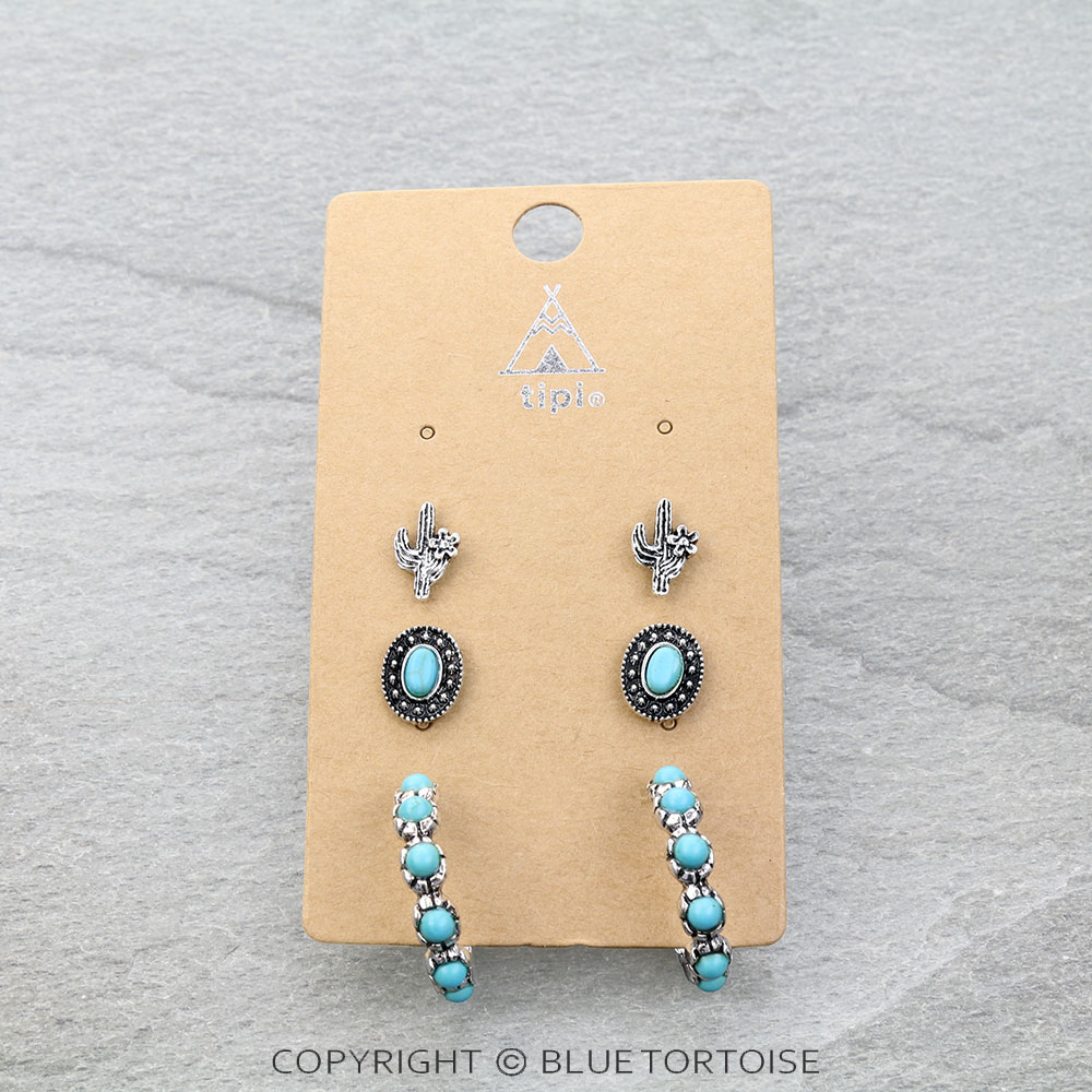 3 Pair Western Stone Earring Set