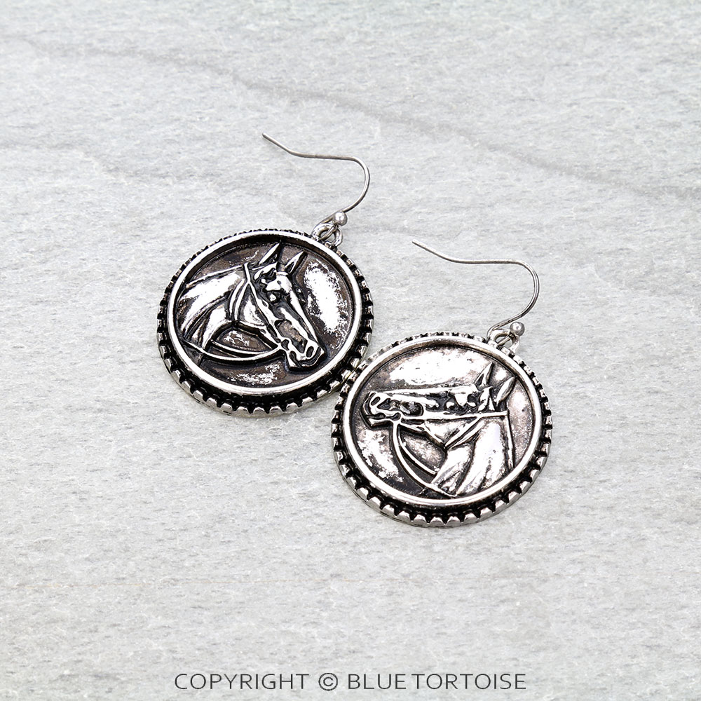Western Horse Round Dangle Earrings
