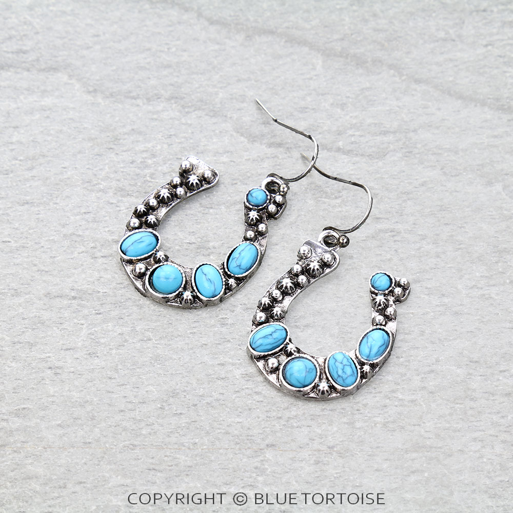 Western Horseshoe Stone Dangle Earrings