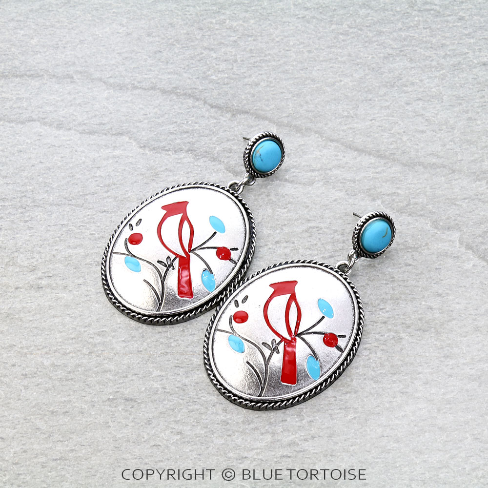 Western Oval Cardinal Stud Earrings