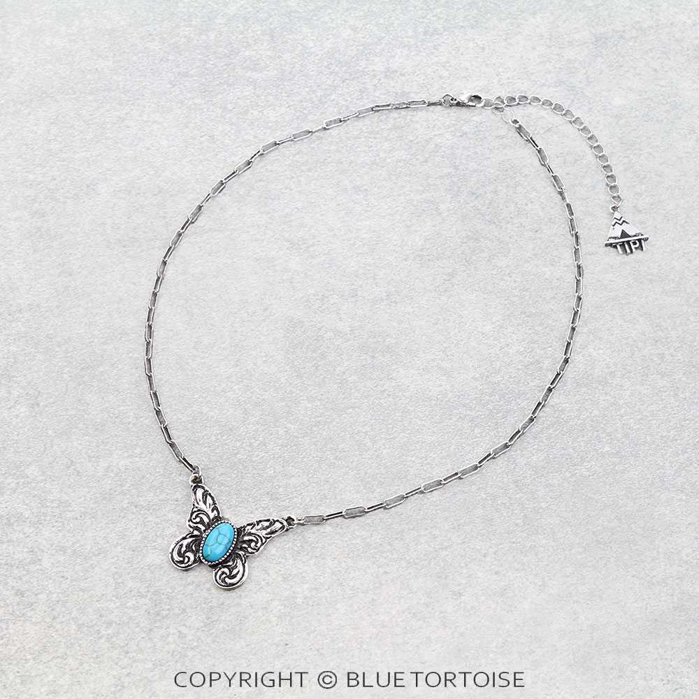 Western Butterfly Engraved Necklace