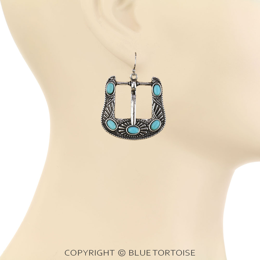 Western Belt Buckle Look Dangle Earrings - Image 2