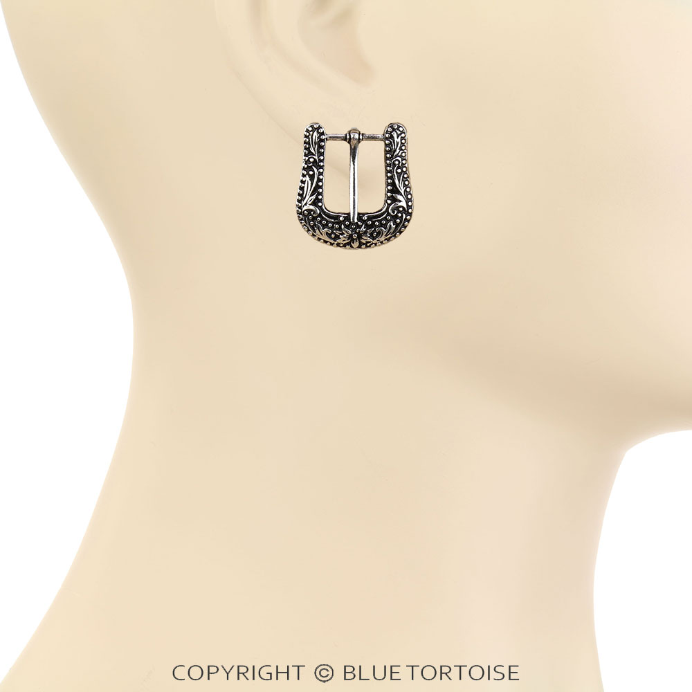 Western Small Belt Buckle Look Stud Earrings - Image 2