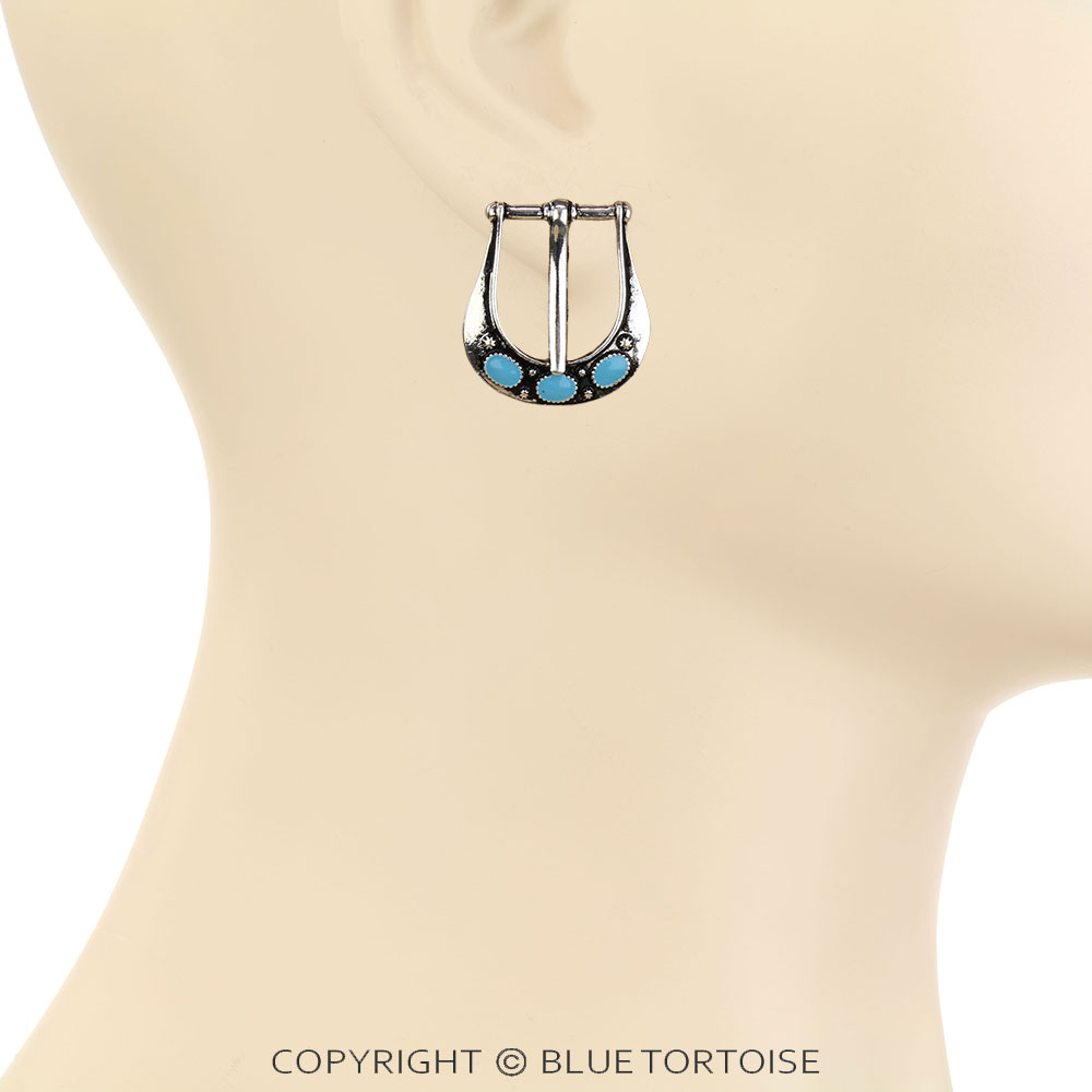 Western Small Belt Buckle Look Stud Earrings - Image 2