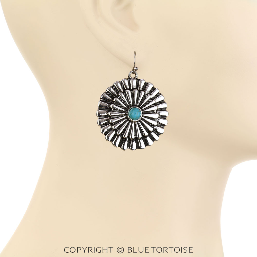Western Round Concho Dangle Earrings - Image 2