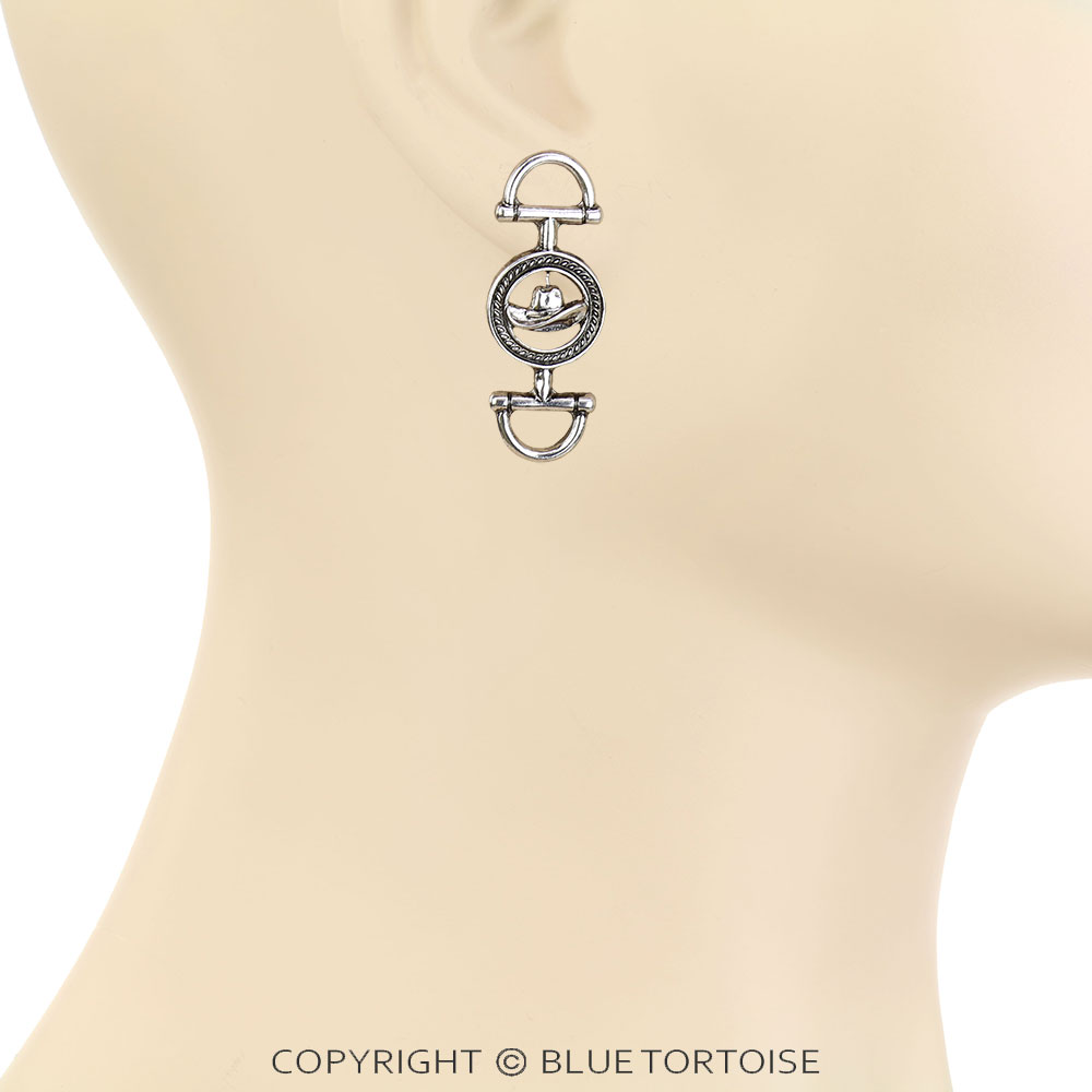 Western Cowboy Hat Horsebit Stud Earrings - Image 2