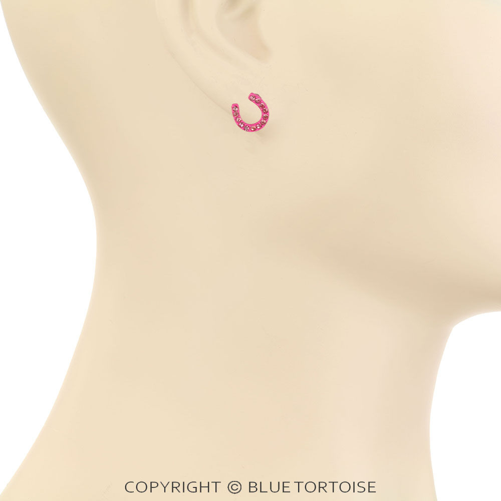 Pave Stone Horseshoe Stud Earrings - Image 2