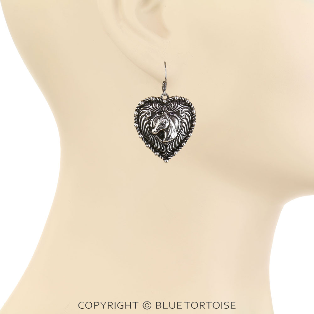 Western TXR Heart Horse Dangle Earrings - Image 2