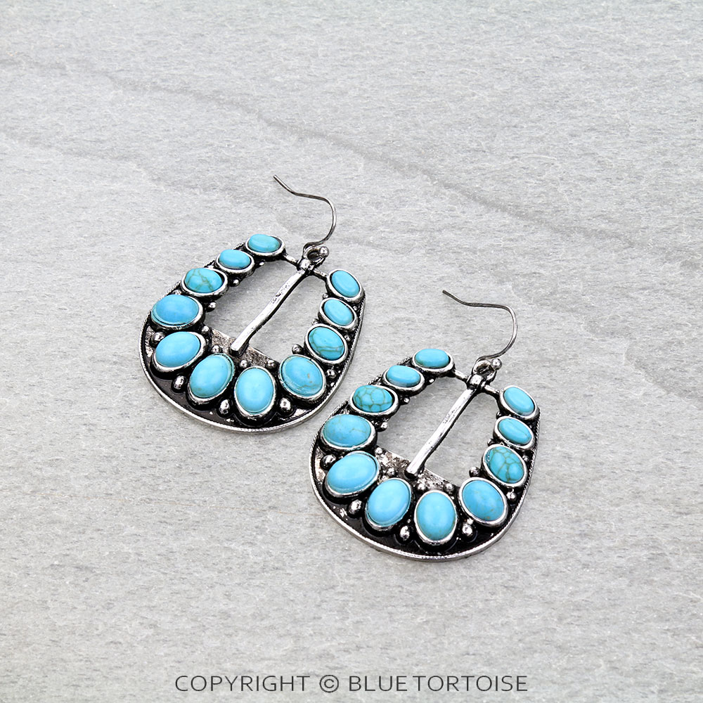 Western Belt Buckle Look Dangle Earrings