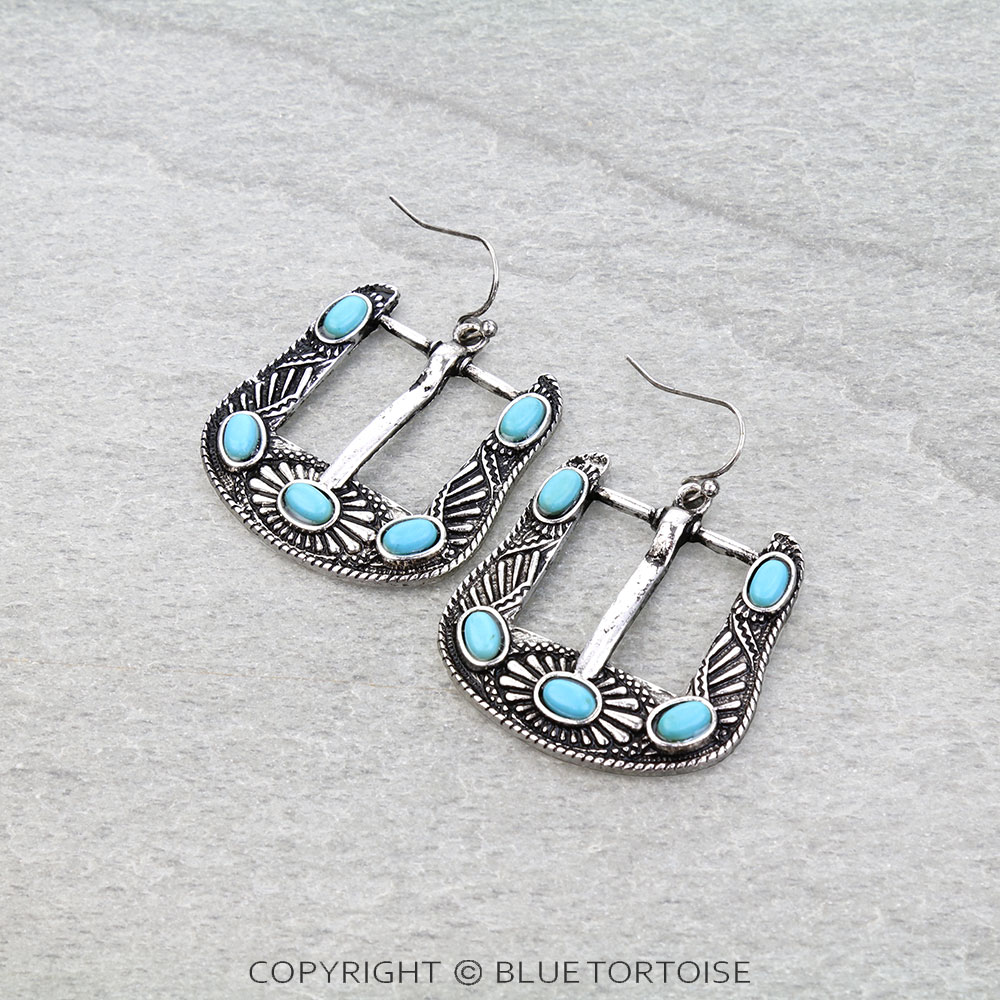 Western Belt Buckle Look Dangle Earrings