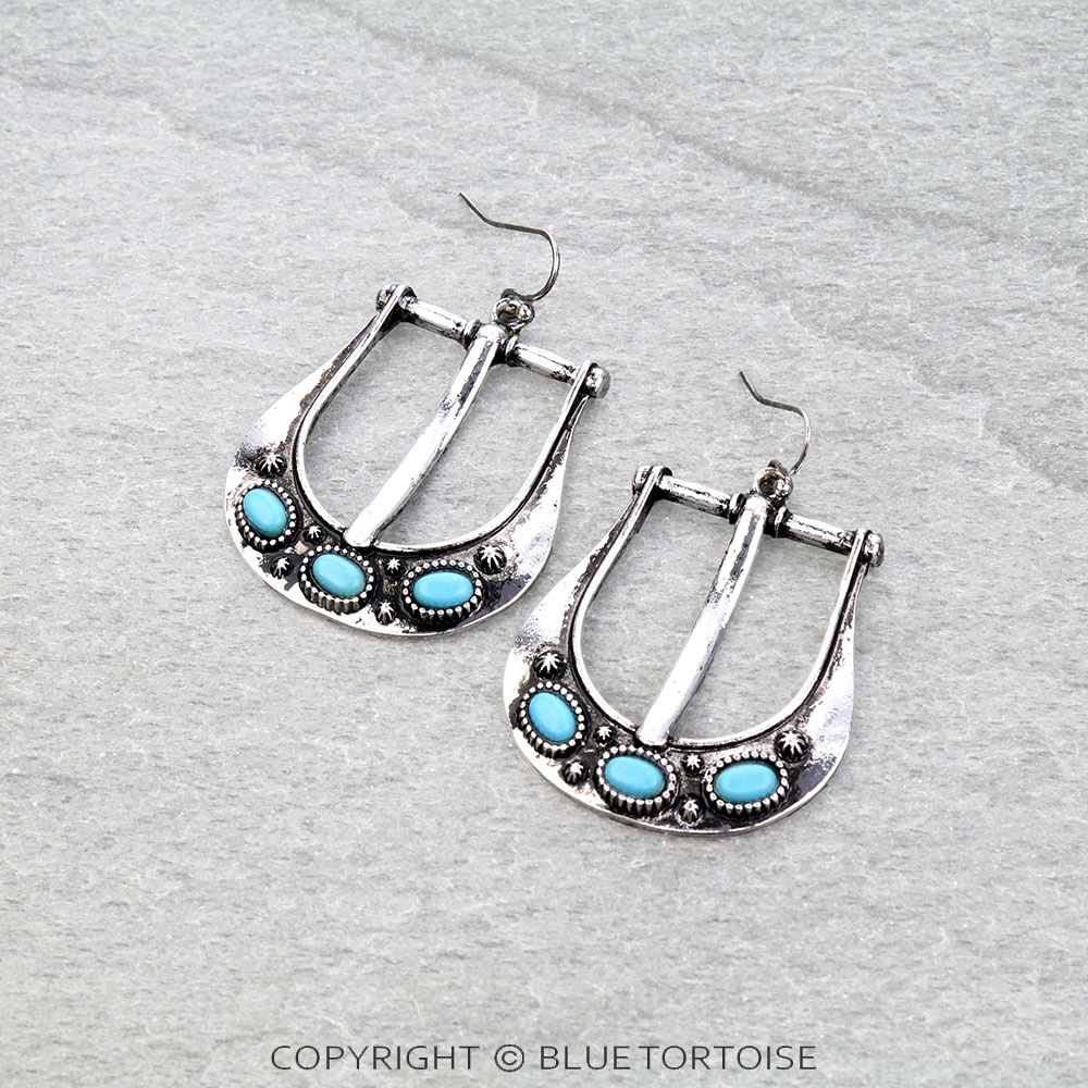 Western Belt Buckle Look Dangle Earrings