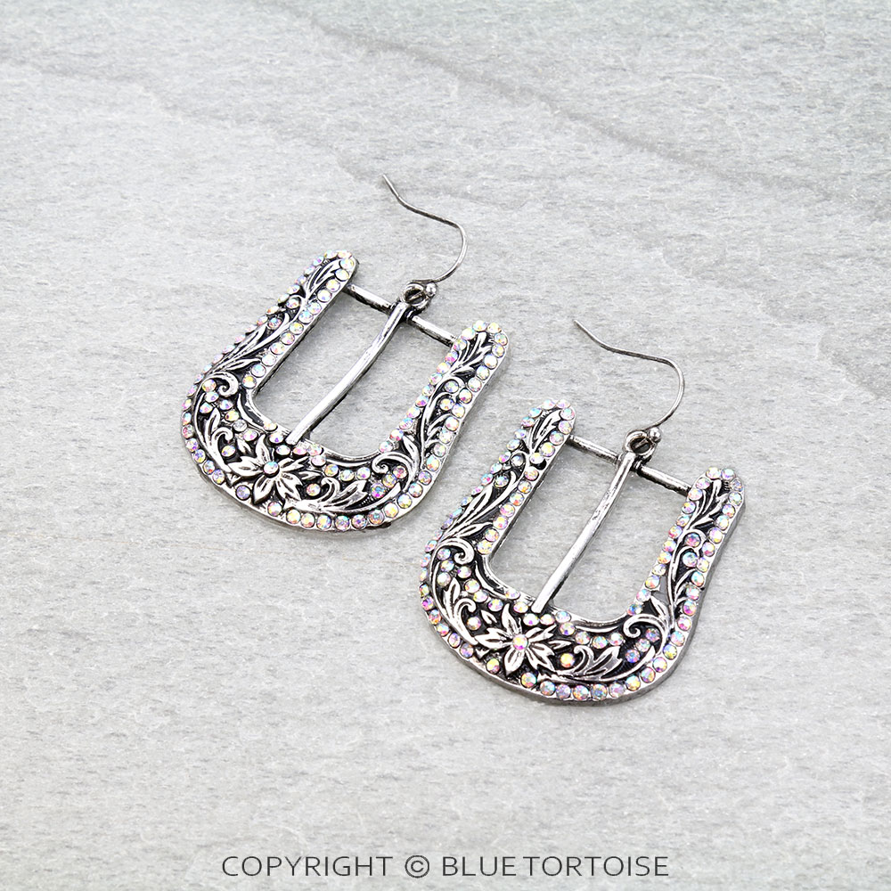 Western Belt Buckle Look Dangle Earrings