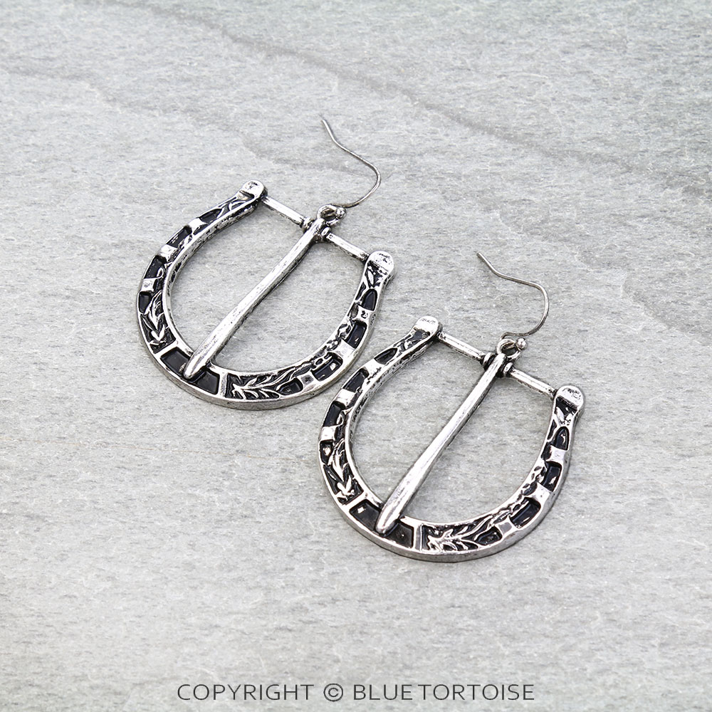 Western Belt Buckle Look Dangle Earrings