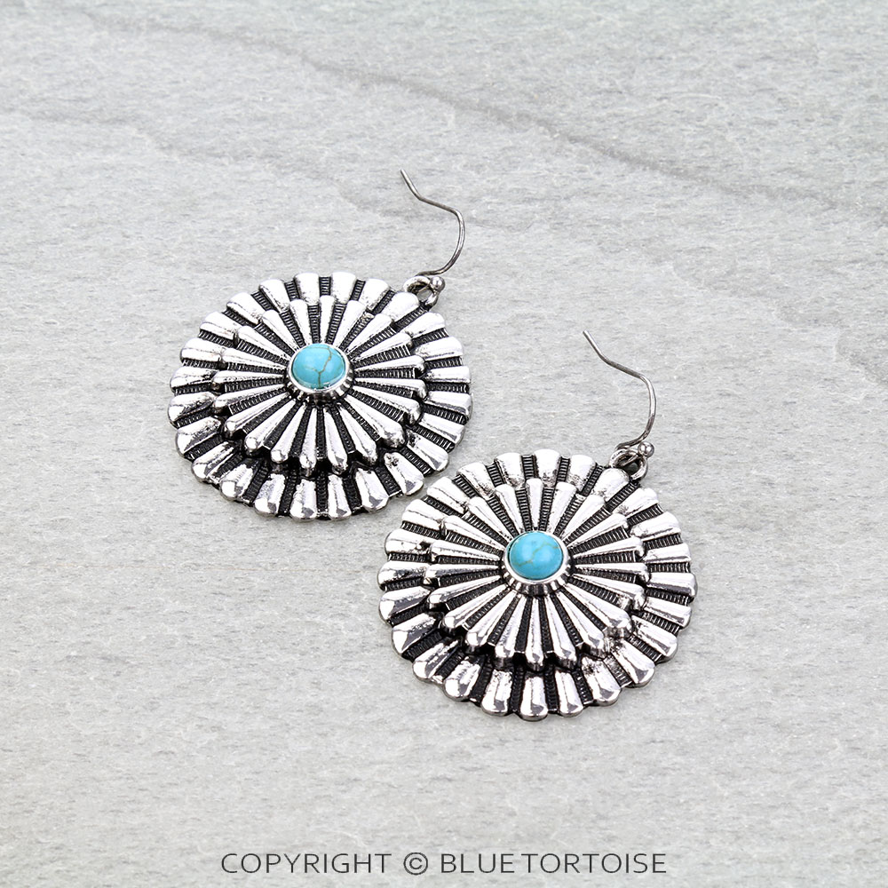 Western Round Concho Dangle Earrings