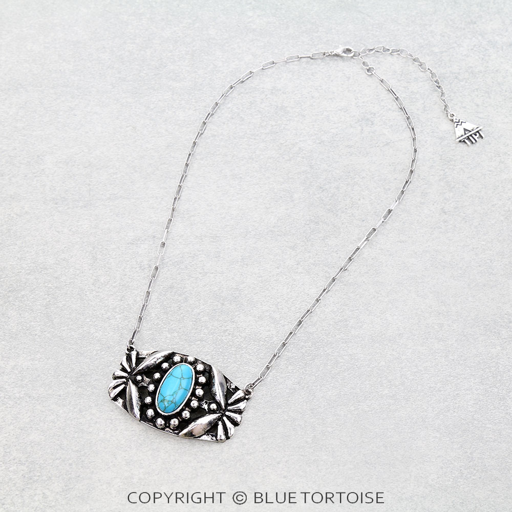 Western Oval Concho Stone Necklace