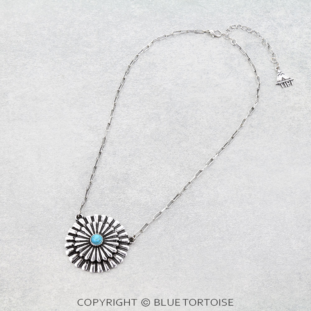 Western Round Concho Stone Necklace