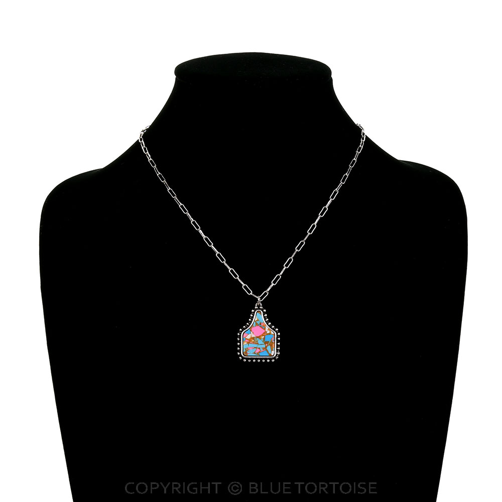 Western Cotton Candy Stone Ear Tag Necklace - Image 2