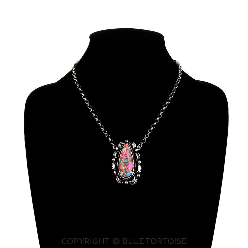 Western Cotton Candy Stone Teardrop Necklace - Image 2