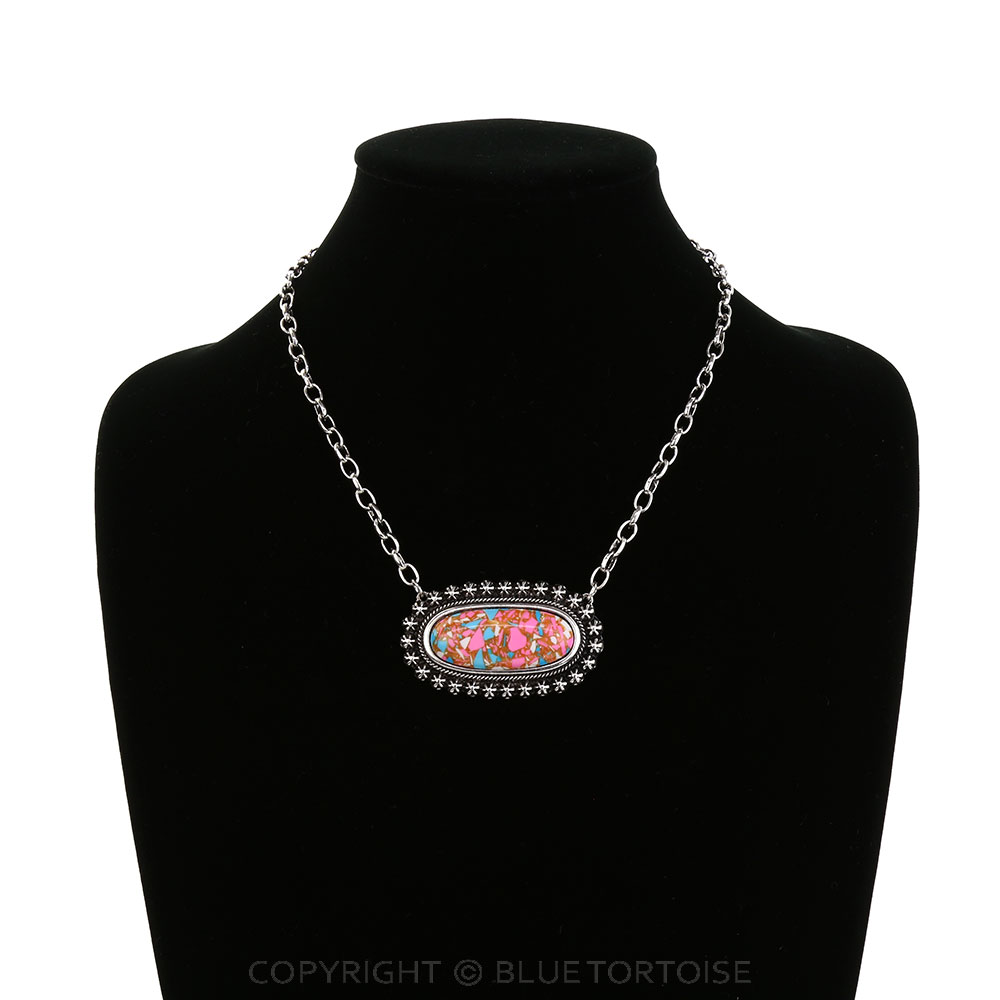 Western Cotton Candy Stone Oblong Necklace - Image 2
