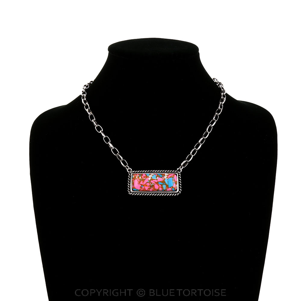 Western Cotton Candy Stone Bar Necklace - Image 2