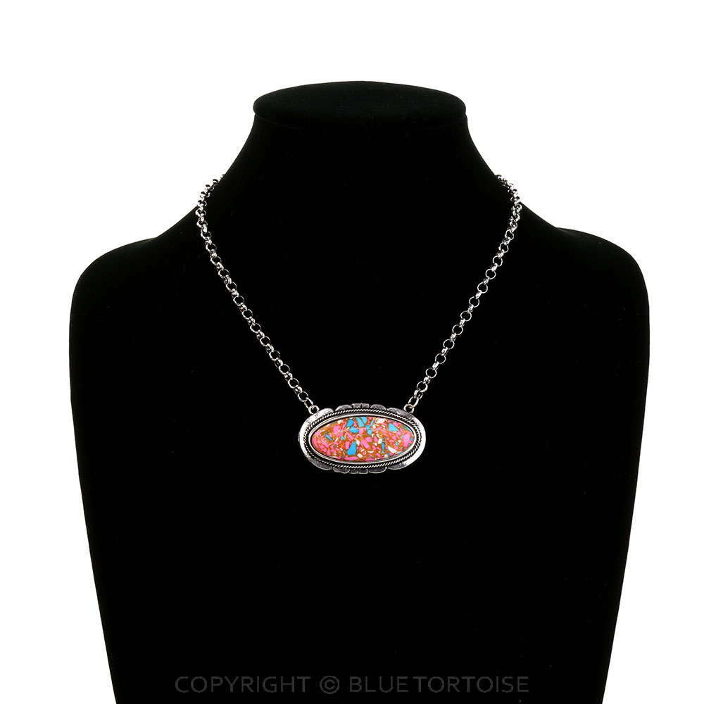 Western Cotton Candy Stone Oblong Necklace - Image 2