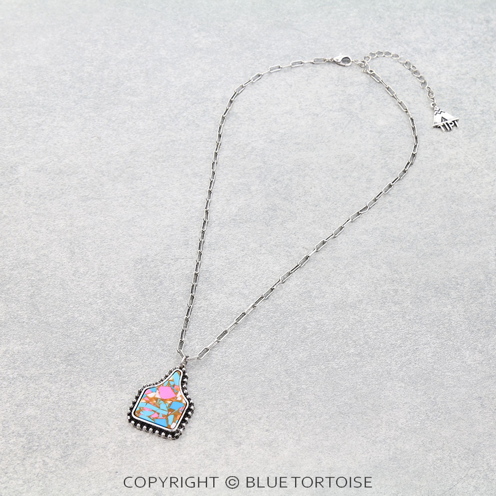 Western Cotton Candy Stone Ear Tag Necklace