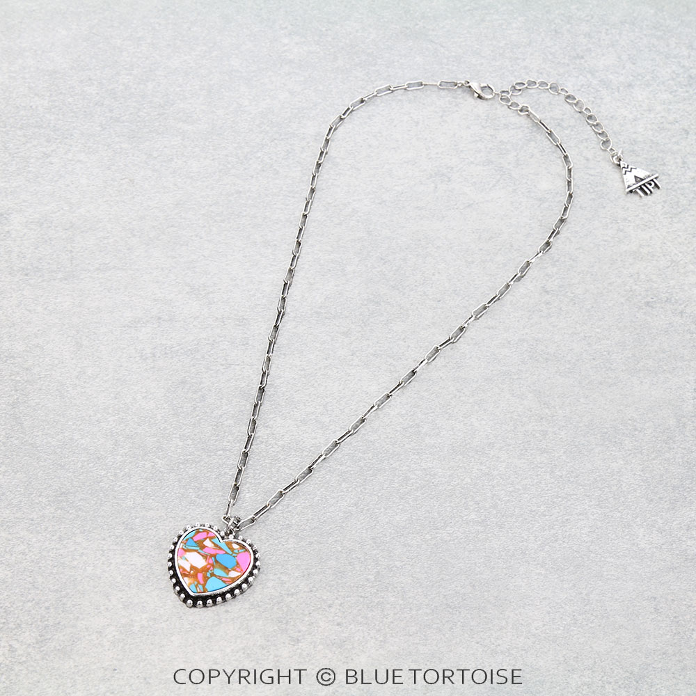 Western Cotton Candy Stone Heart Necklace