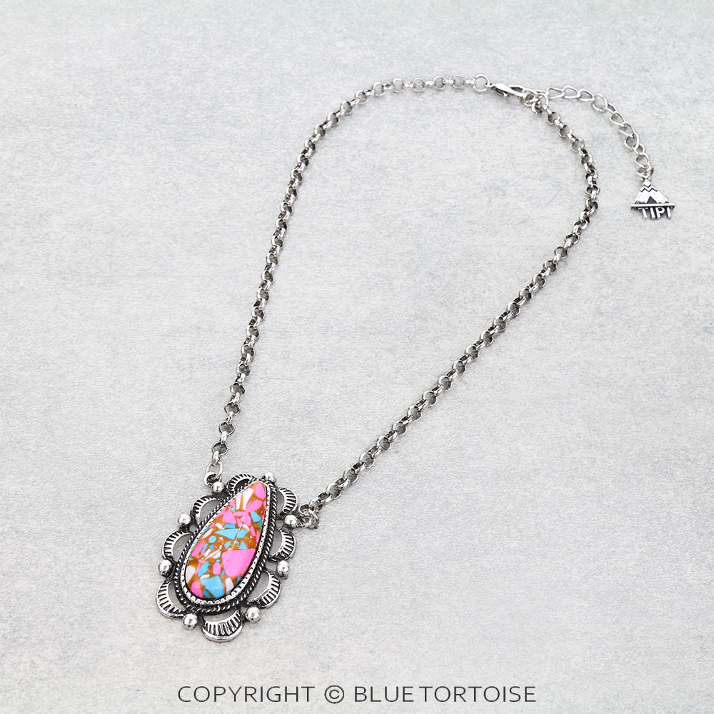 Western Cotton Candy Stone Teardrop Necklace