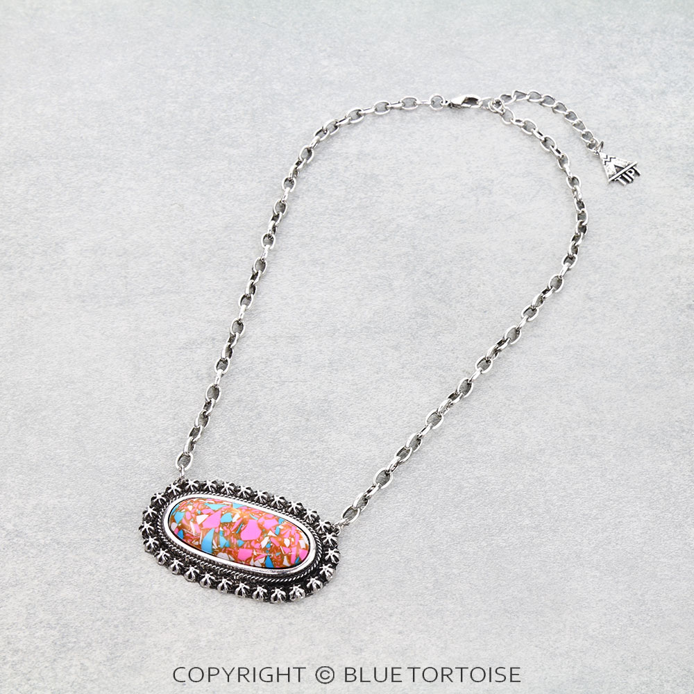 Western Cotton Candy Stone Oblong Necklace