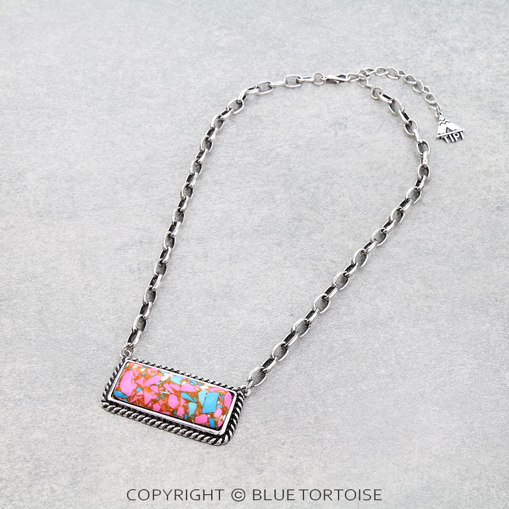 Western Cotton Candy Stone Bar Necklace