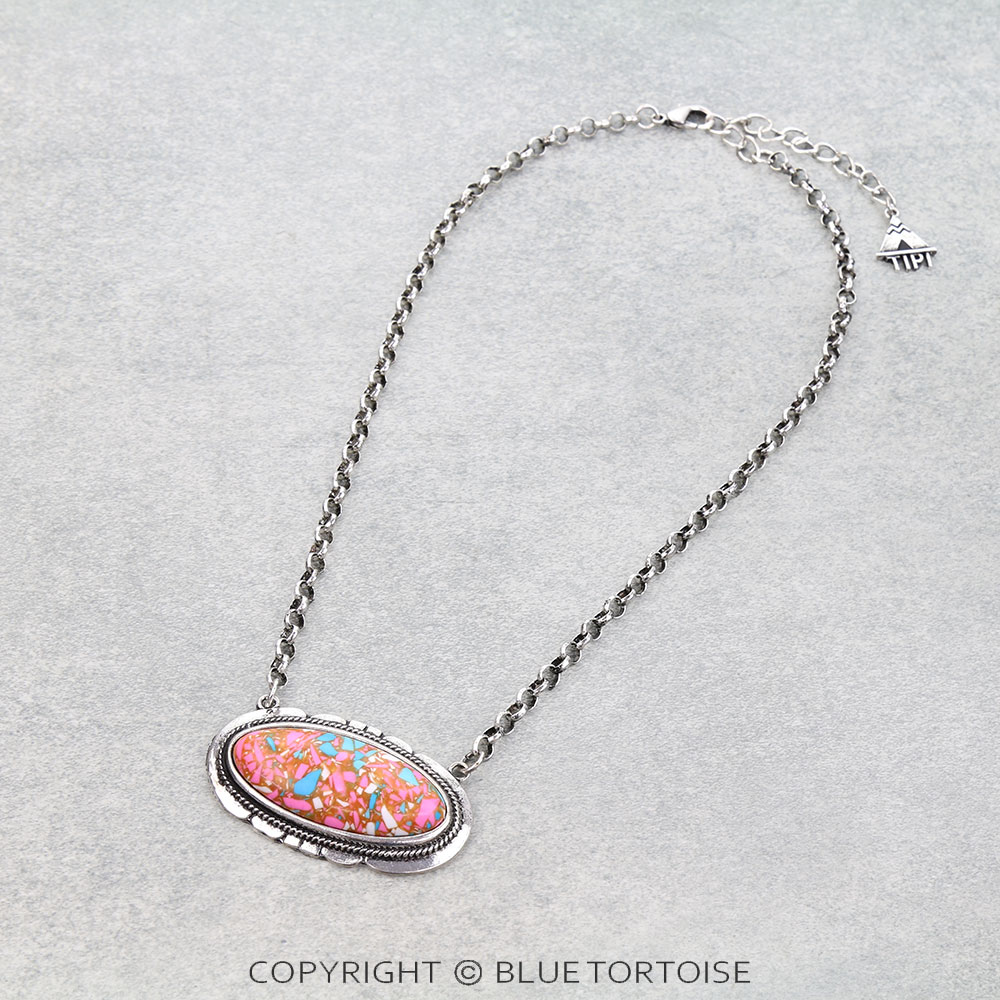 Western Cotton Candy Stone Oblong Necklace
