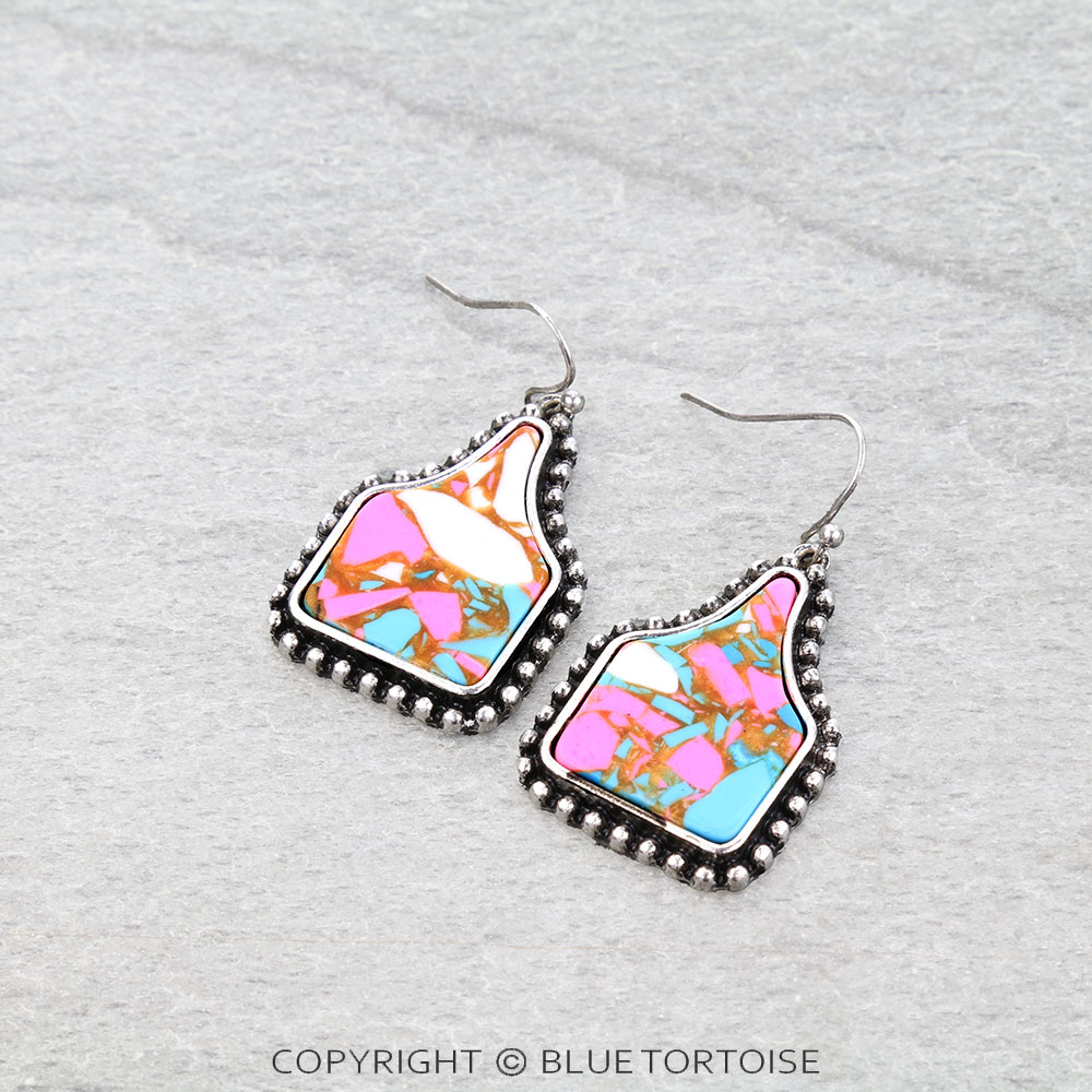 Western Cotton Candy Stone Ear Tag Dangle Earrings