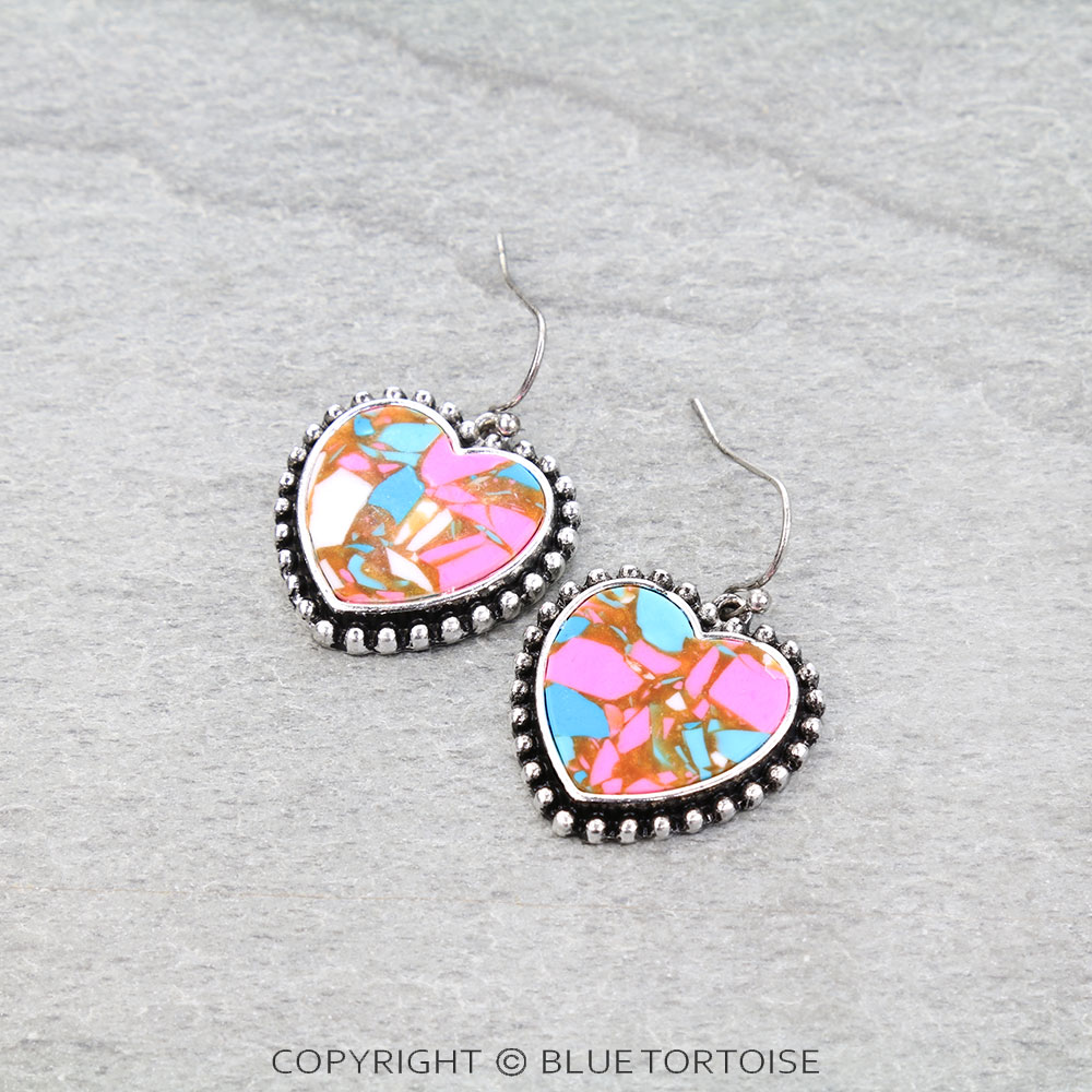 Western Cotton Candy Stone Heart Dangle Earrings