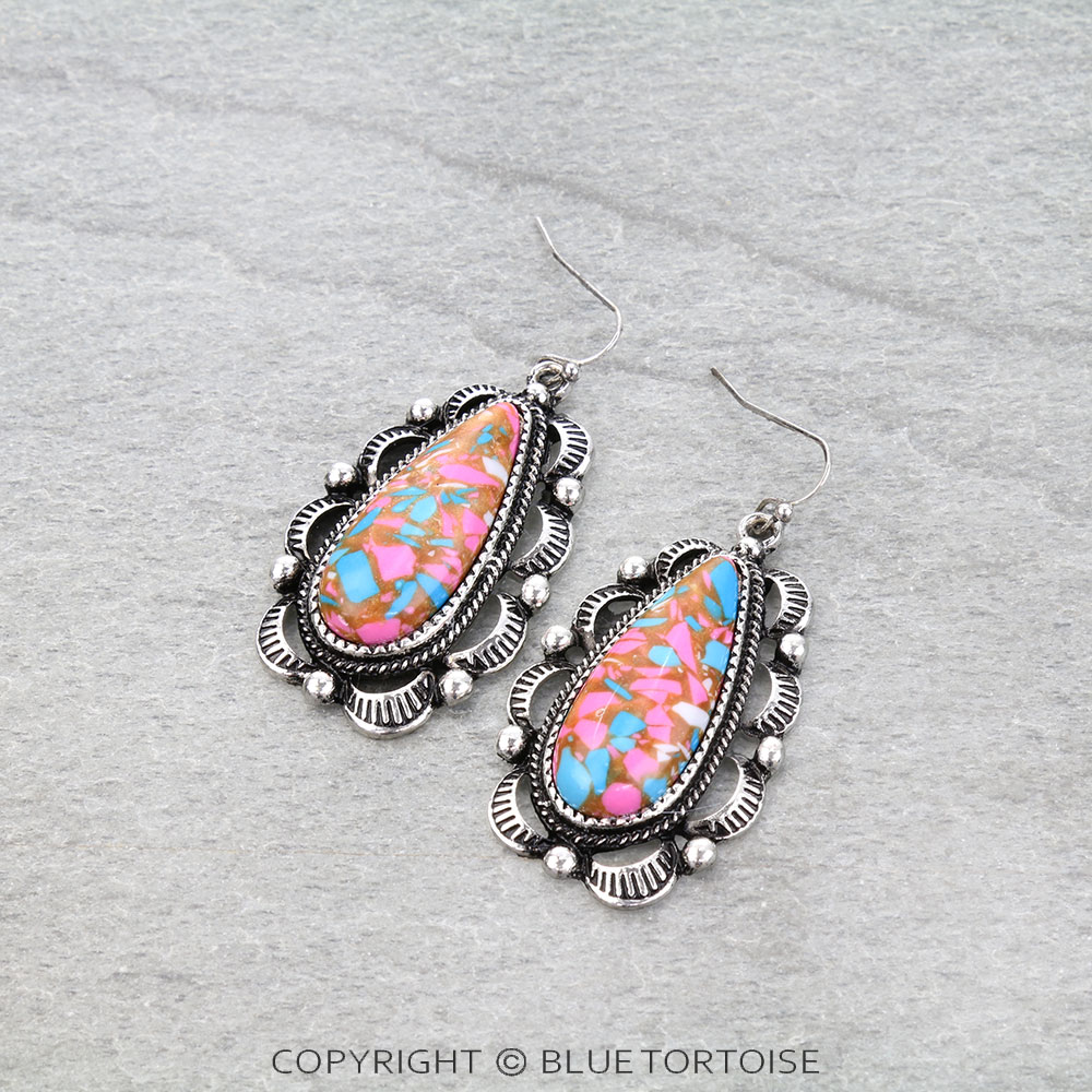 Western Cotton Candy Stone Teardrop Dangle Earrings