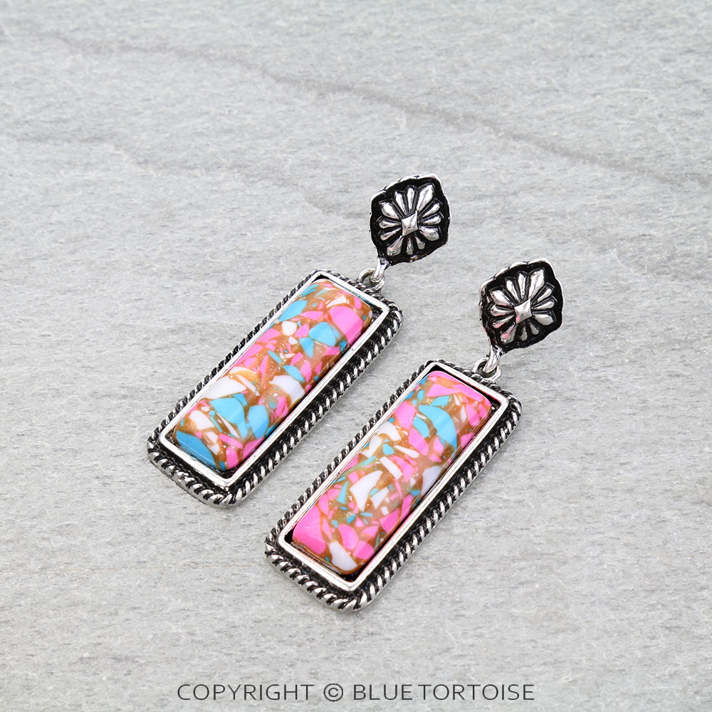 Western Cotton Candy Stone Bar Stud Earrings