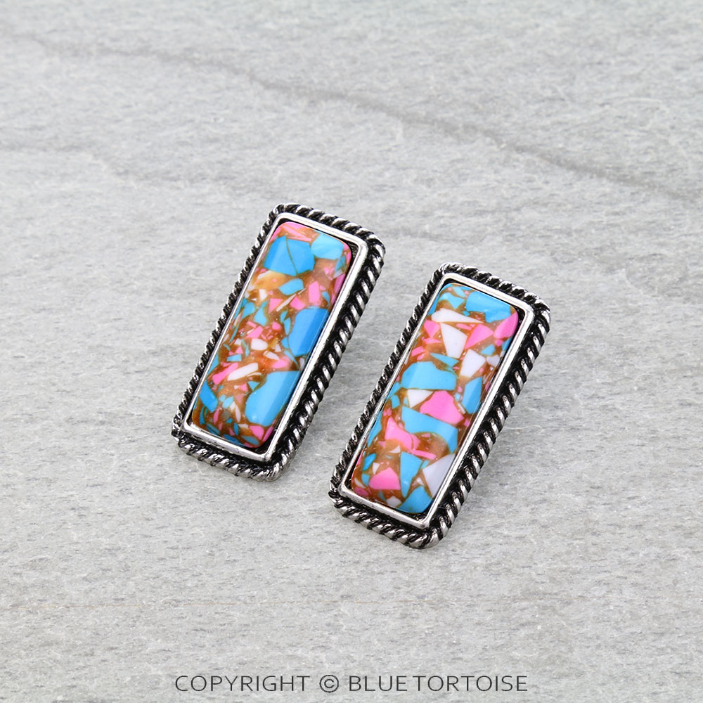 Western Cotton Candy Stone Bar Stud Earrings