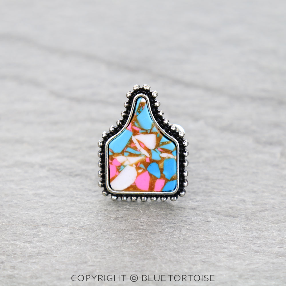 Western Cotton Candy Stone Ear Tag Cuff Ring