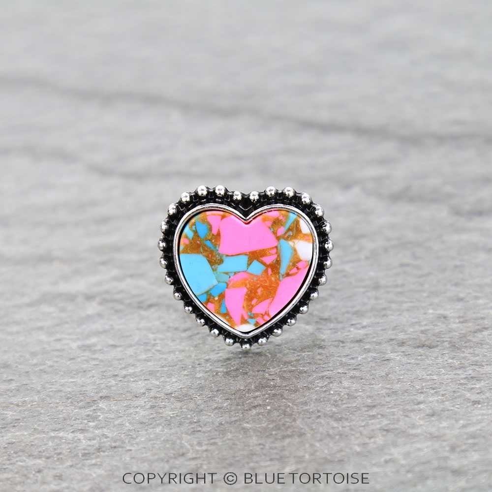 Western Cotton Candy Stone Heart Cuff Ring