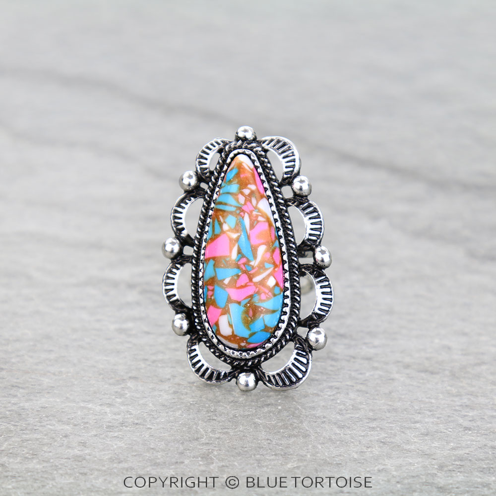 Western Cotton Candy Stone Teardrop Cuff Ring