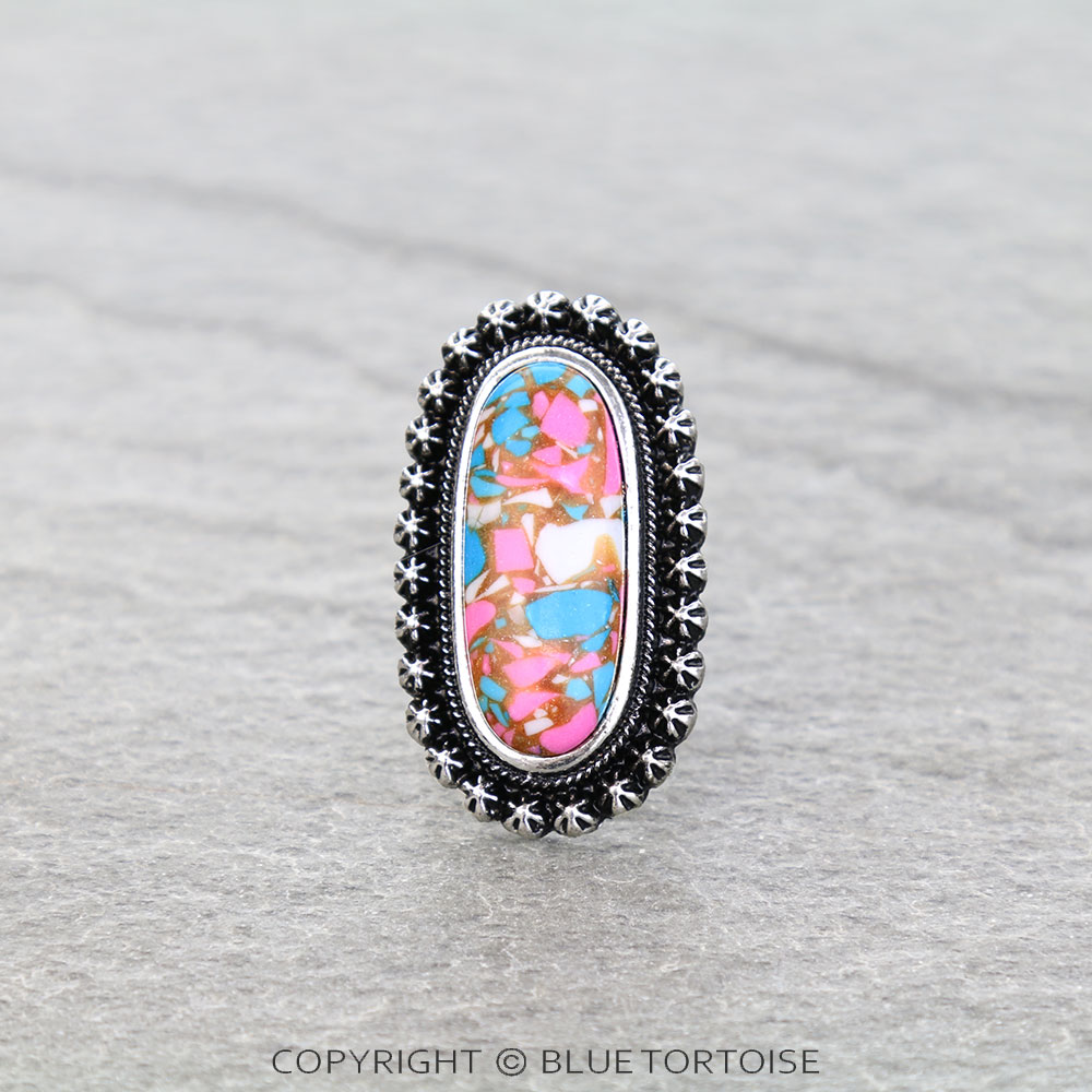 Western Cotton Candy Stone Oblong Cuff Ring