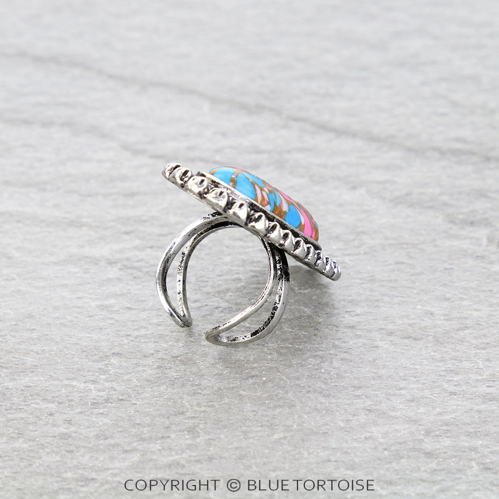 Western Cotton Candy Stone Oblong Cuff Ring - Image 2