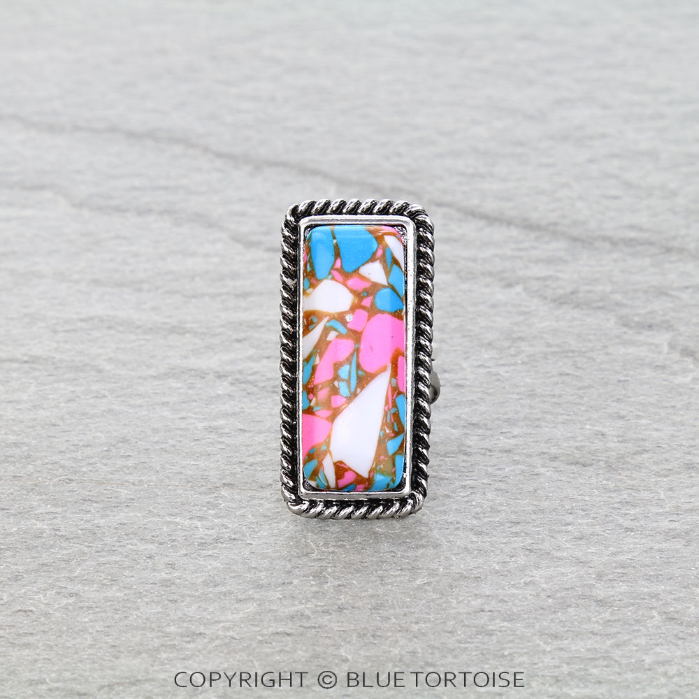 Western Cotton Candy Stone Bar Cuff Ring