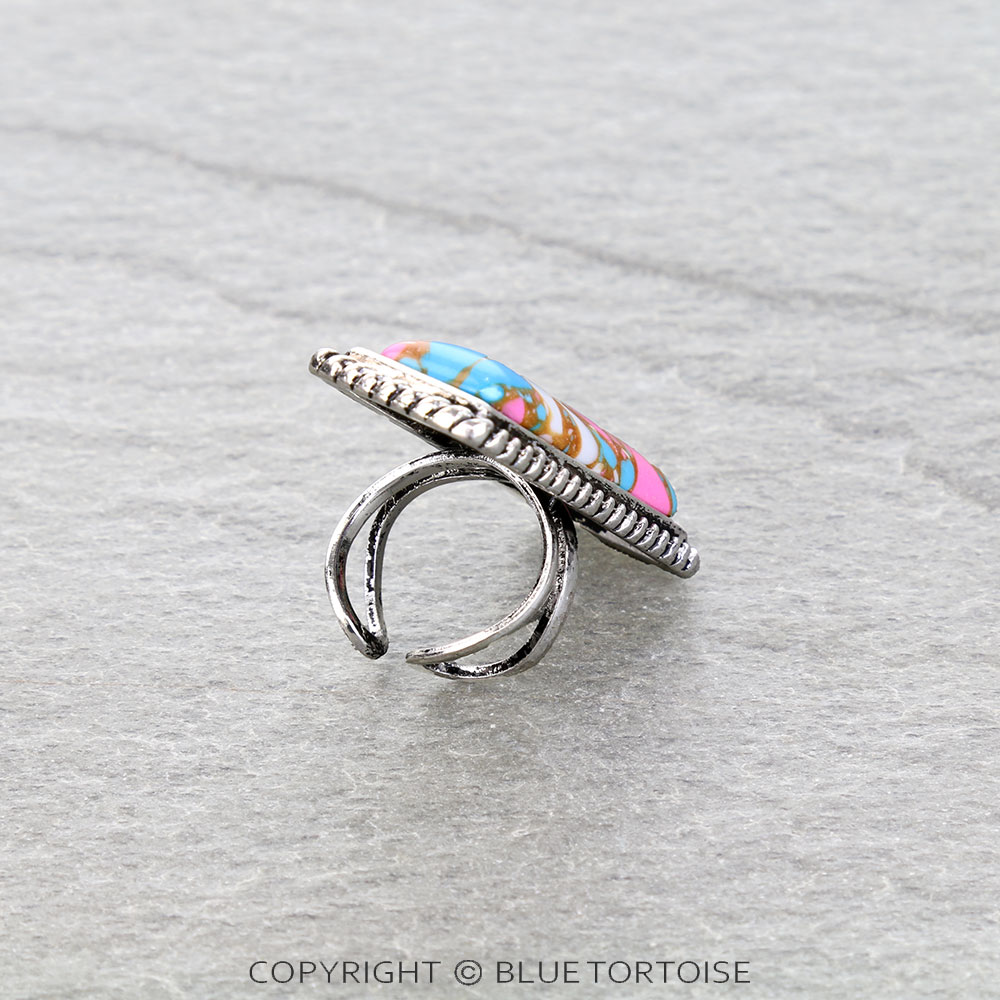 Western Cotton Candy Stone Bar Cuff Ring - Image 2