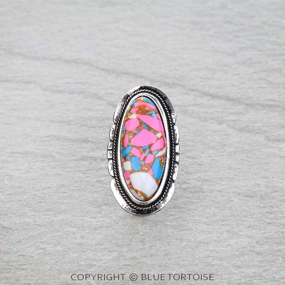 Western Cotton Candy Stone Oblong Cuff Ring