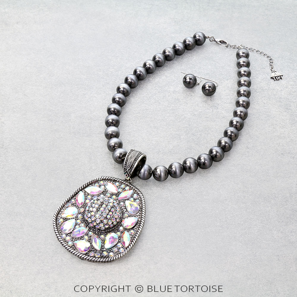 Western Cowboy Hat Stone Necklace Set