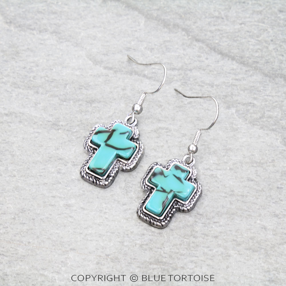 Western Cross Stone Dangle Earrings